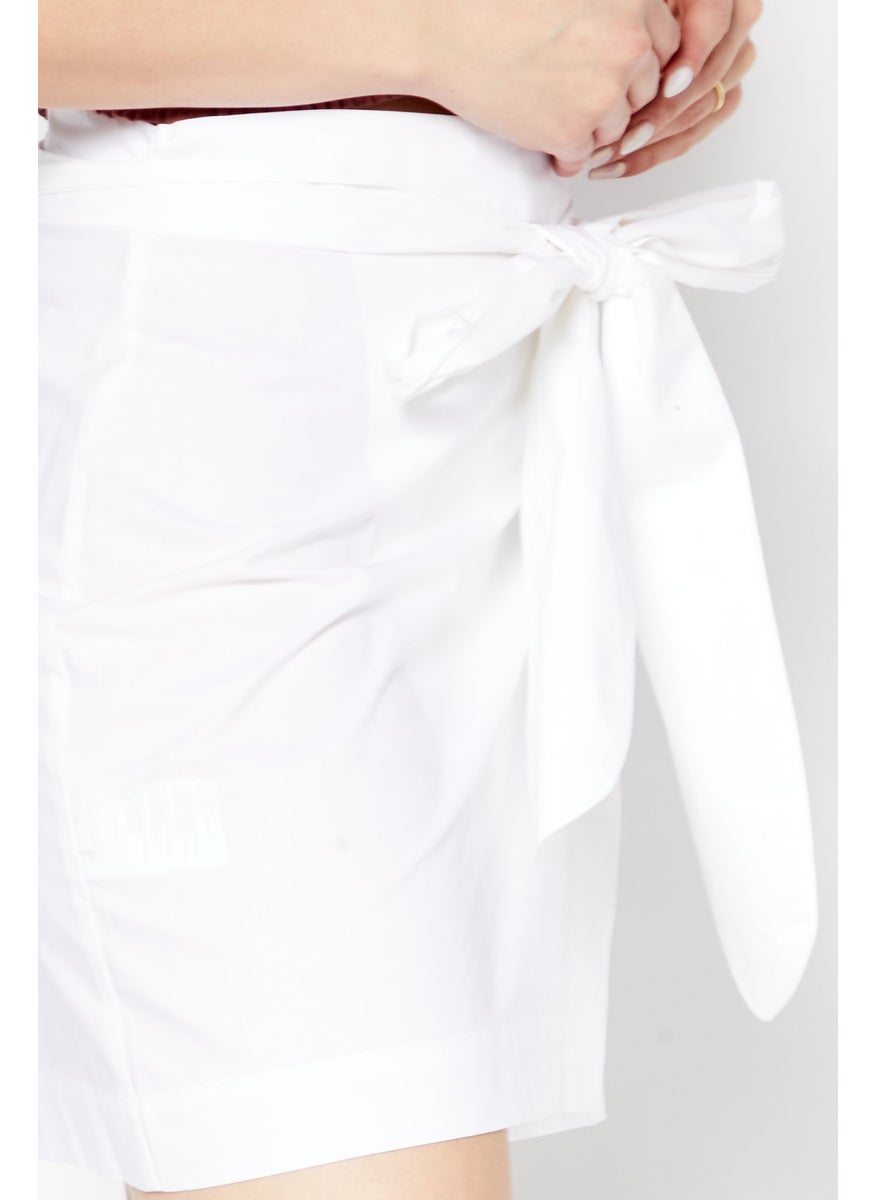 Women Plain Mini Wrap Skirt, White