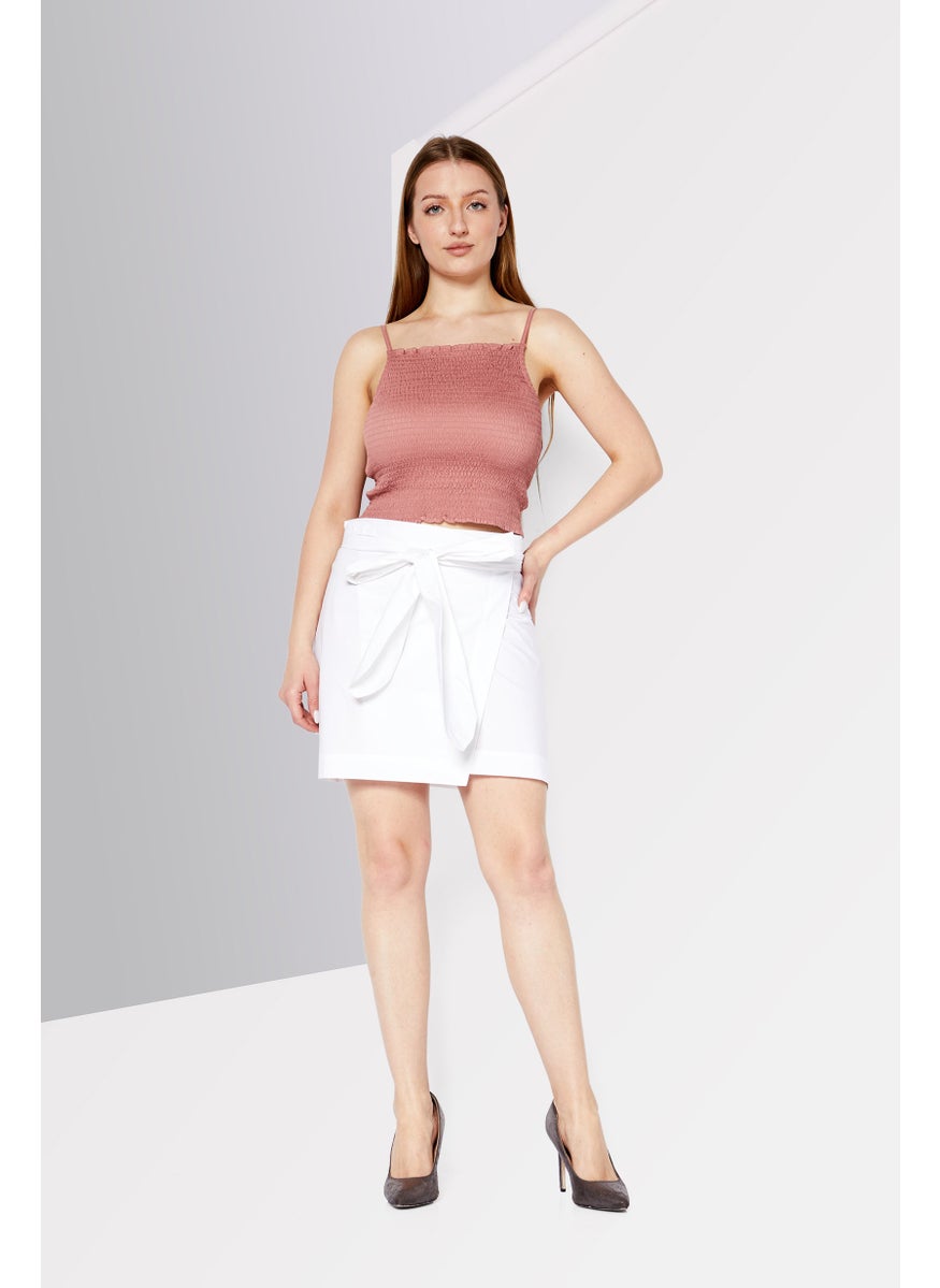 Women Plain Mini Wrap Skirt, White