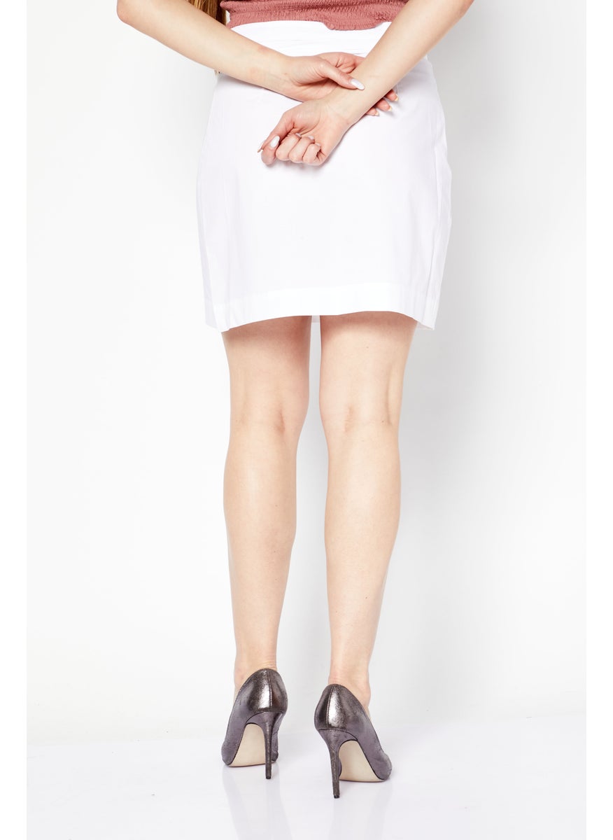 Women Plain Mini Wrap Skirt, White