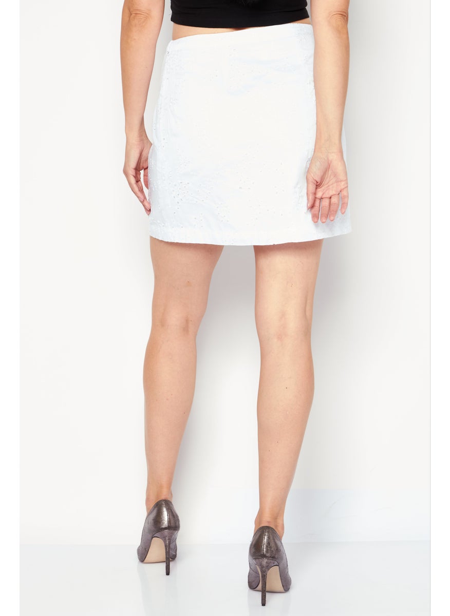 Women Embroidered Mini Skirt, White