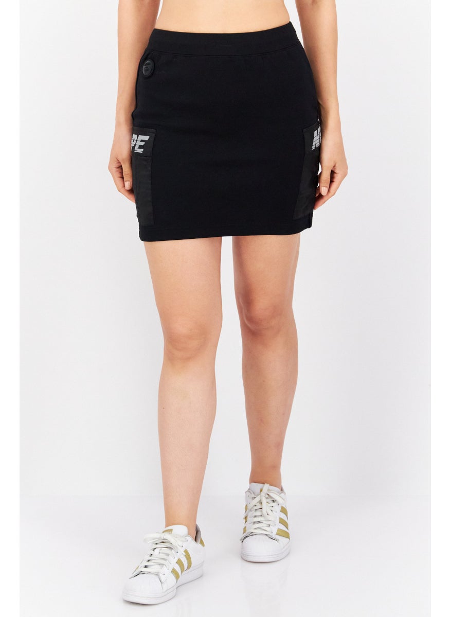 Women Brand Logo Pull On Mini Skirts, Black