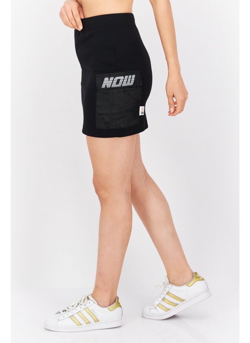 Women Brand Logo Pull On Mini Skirts, Black