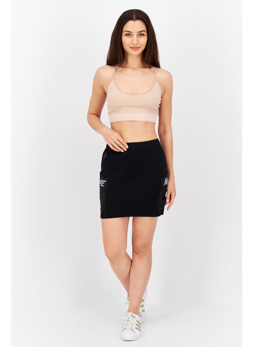 Women Brand Logo Pull On Mini Skirts, Black