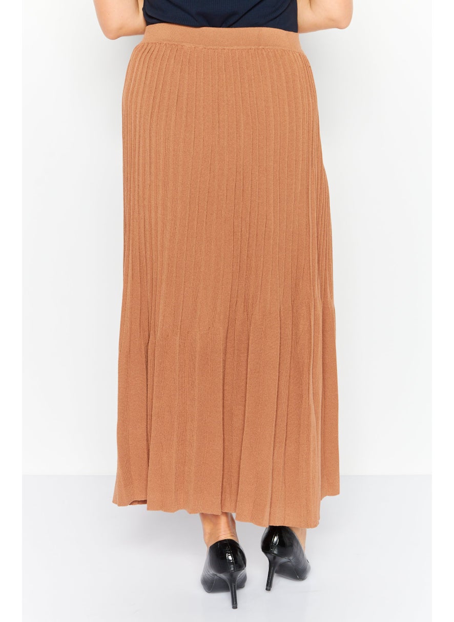 Women Pleated Maxi Skirt, Brown