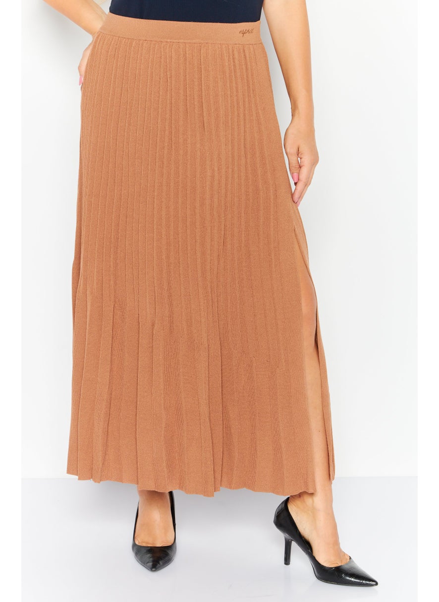 Women Pleated Maxi Skirt, Brown