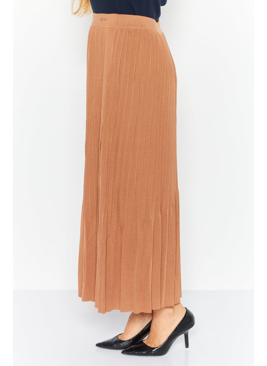 Women Pleated Maxi Skirt, Brown