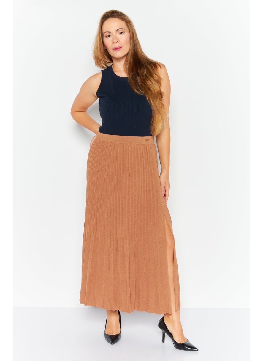 Women Pleated Maxi Skirt, Brown