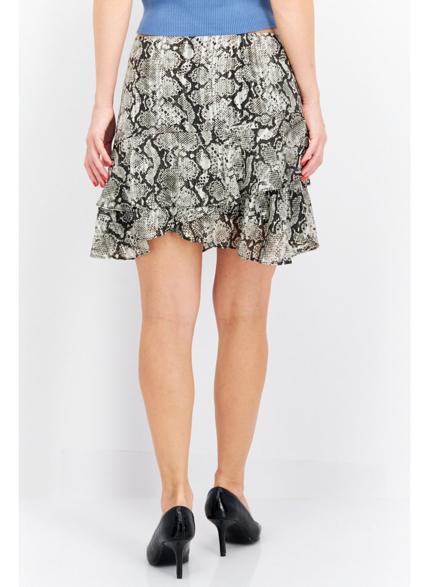 Women Allover Print Mini Skirt, Black/Grey