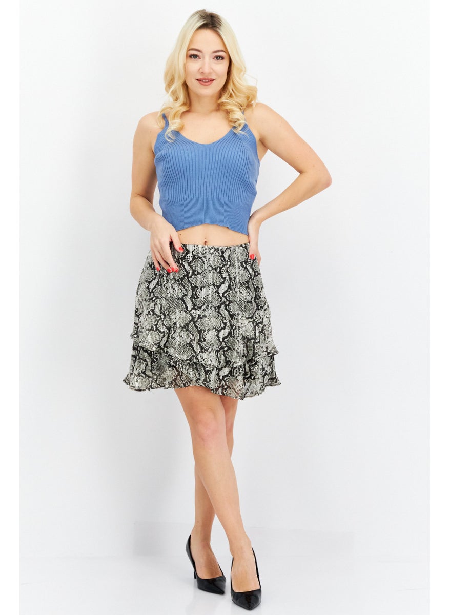 Women Allover Print Mini Skirt, Black/Grey