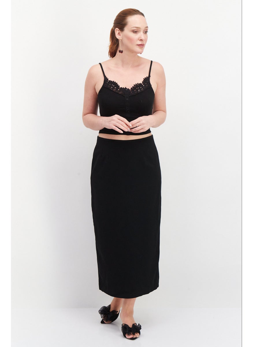 Women Plain Midi Skirt, Black