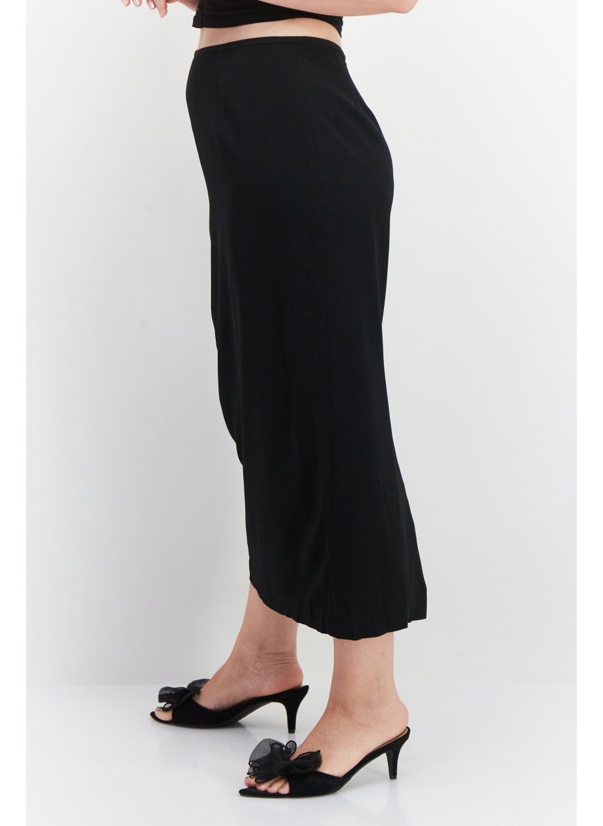 Women Plain Midi Skirt, Black