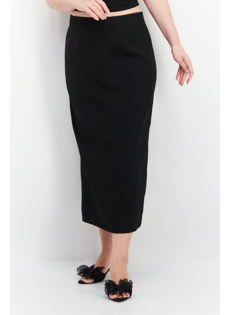 Women Plain Midi Skirt, Black