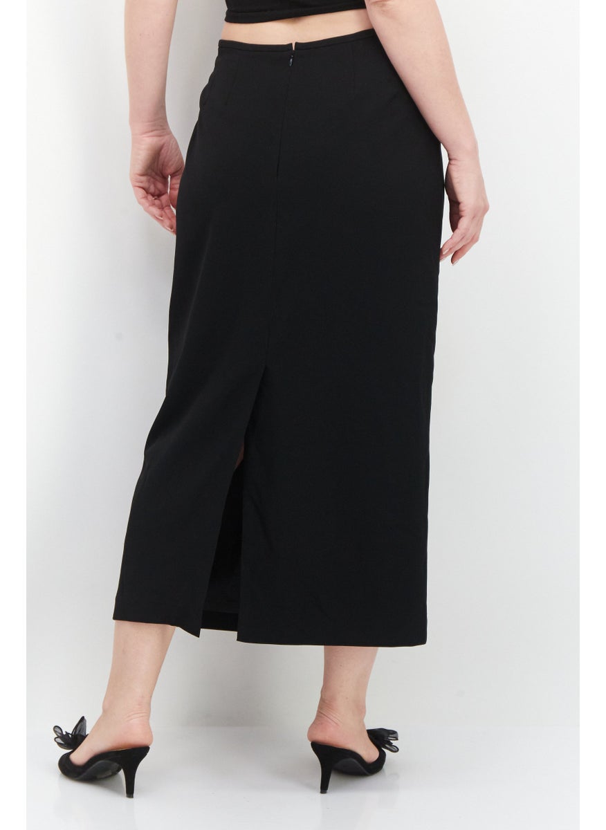 Women Plain Midi Skirt, Black