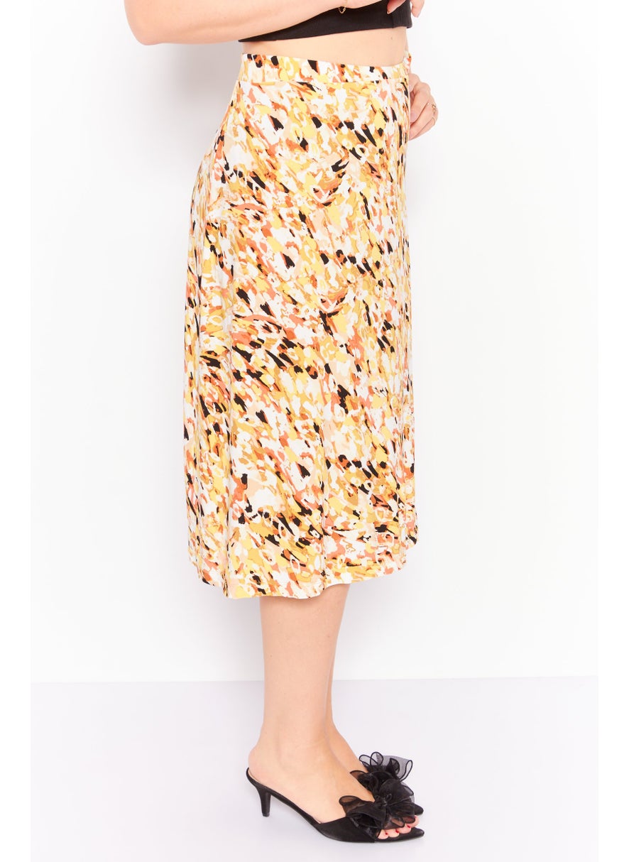 Women Allover Print  Midi Dress, Yellow Combo