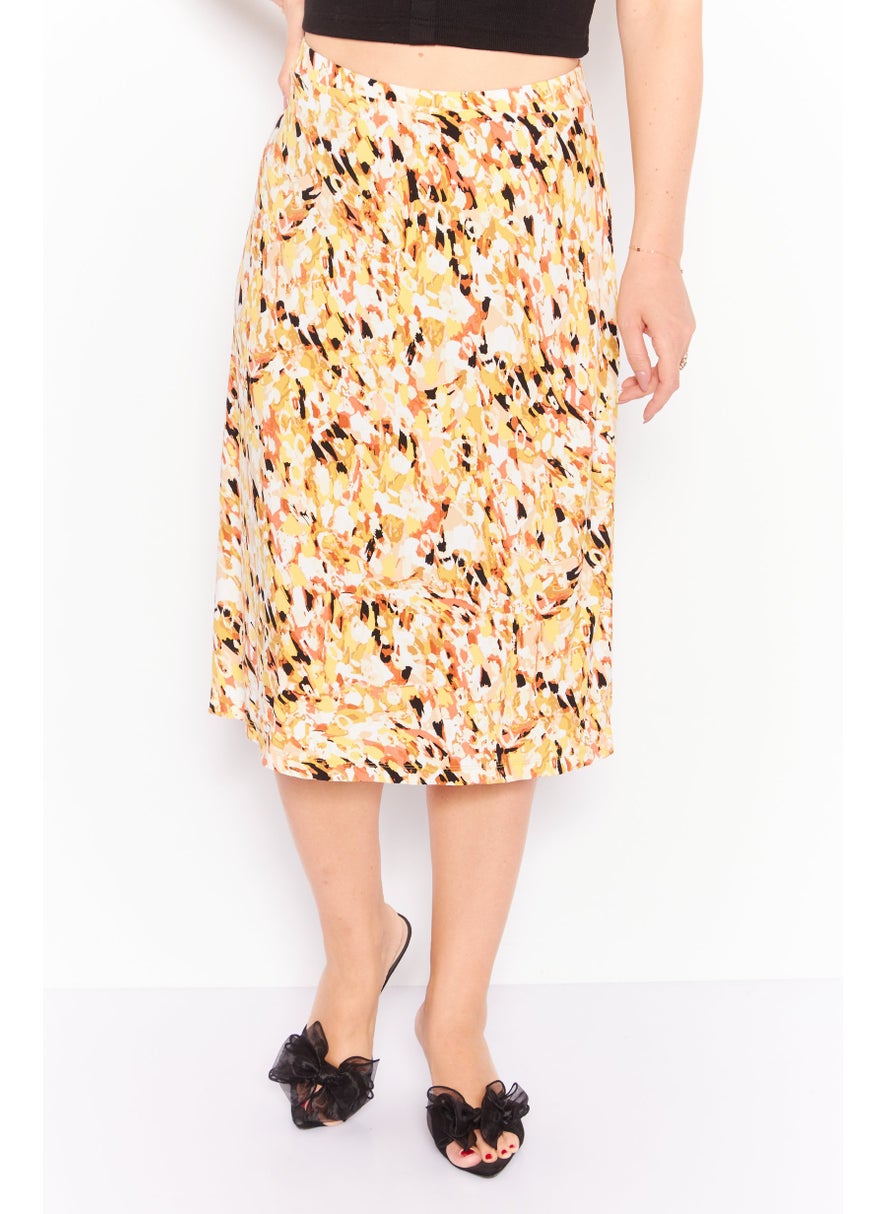 Women Allover Print  Midi Dress, Yellow Combo