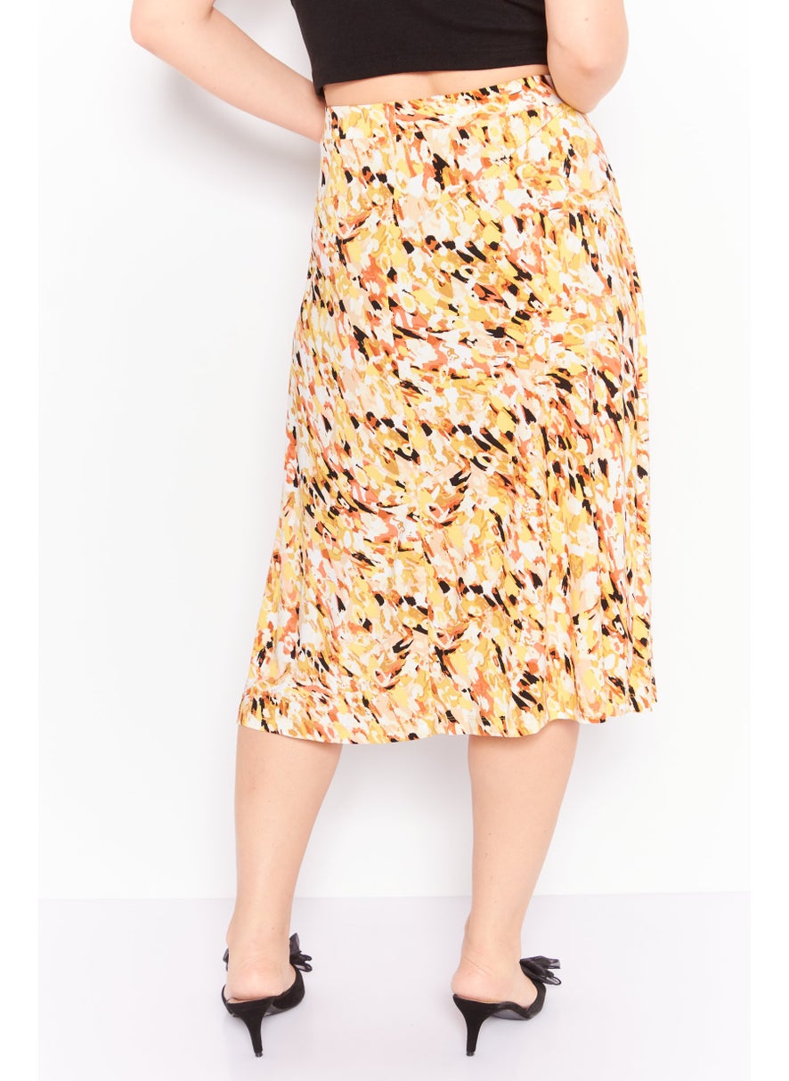 Women Allover Print  Midi Dress, Yellow Combo