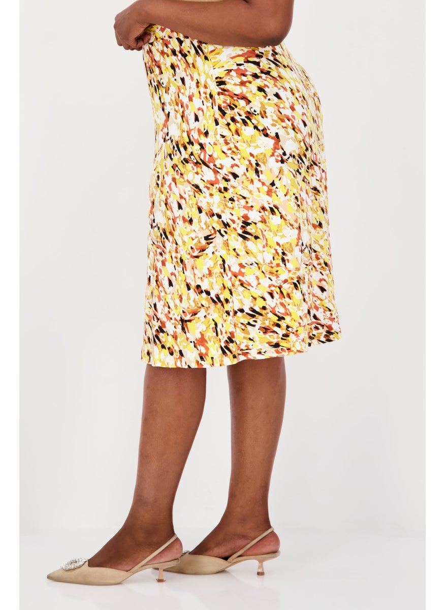 Women Plus Size Textured Pattern Midi Skirts, Yellow