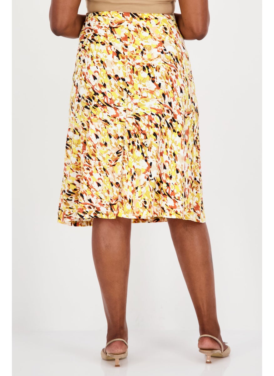 Women Plus Size Textured Pattern Midi Skirts, Yellow