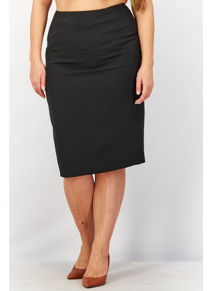 Women Crepe Knee Length Skirt, Black