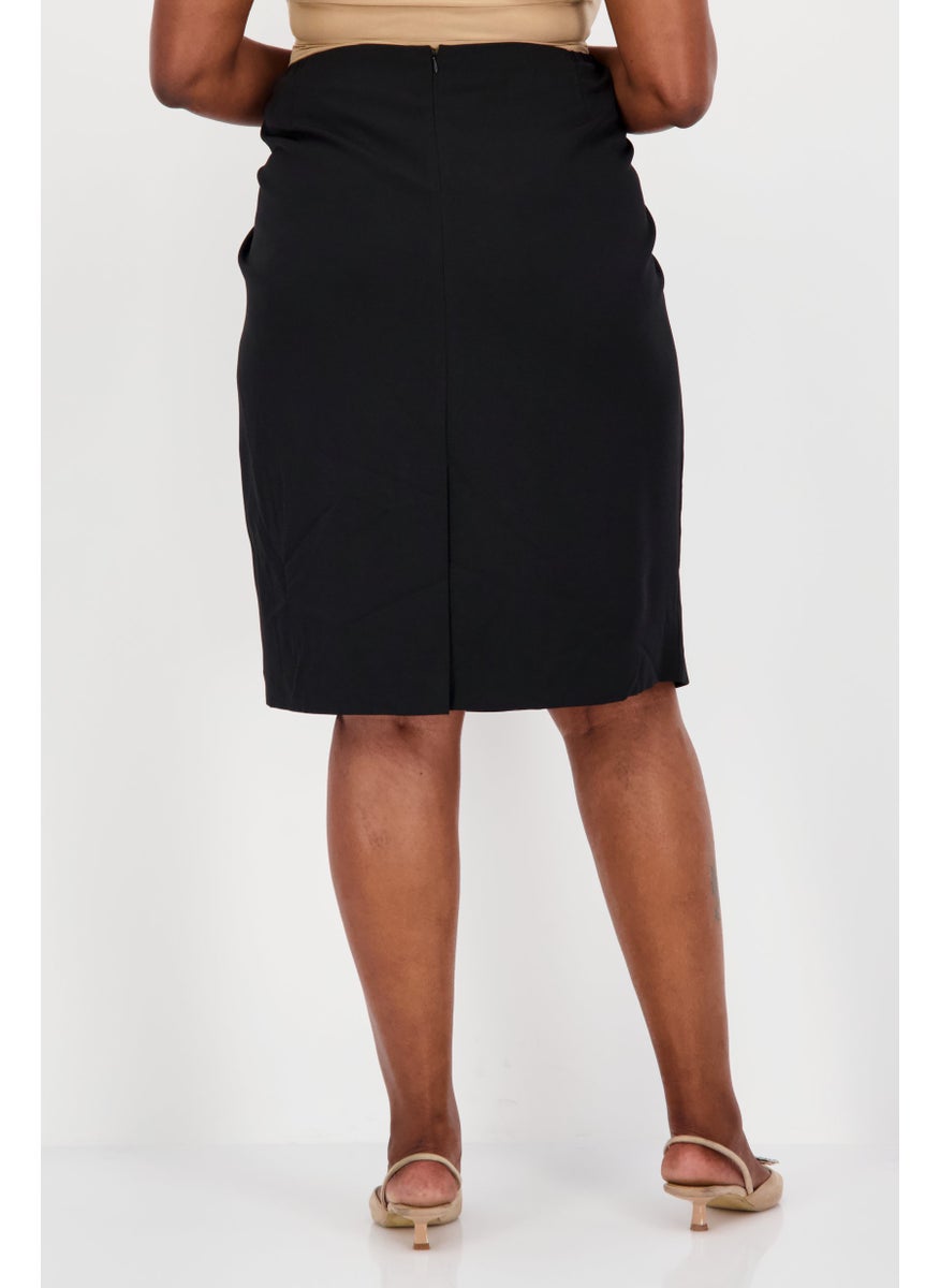 Women Plus Size Plain Midi Skirt, Black