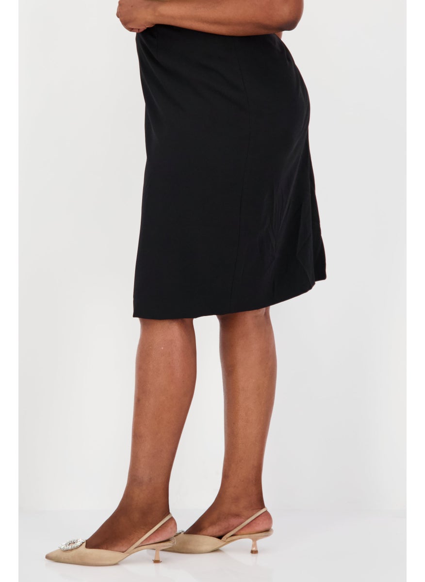 Women Plus Size Plain Midi Skirt, Black