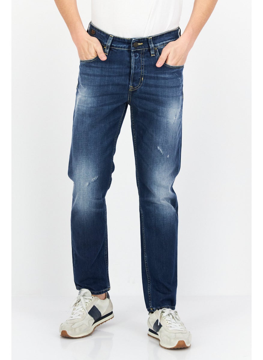 Men Carrot Fit Dark Wash Non Stretchable Jeans, Navy