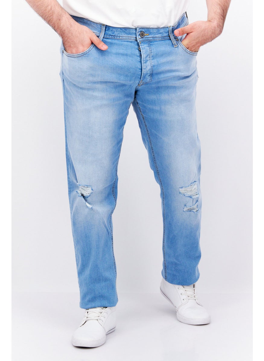 Men Regular Fit Rip Stretchable Denim Jeans, Wash Blue