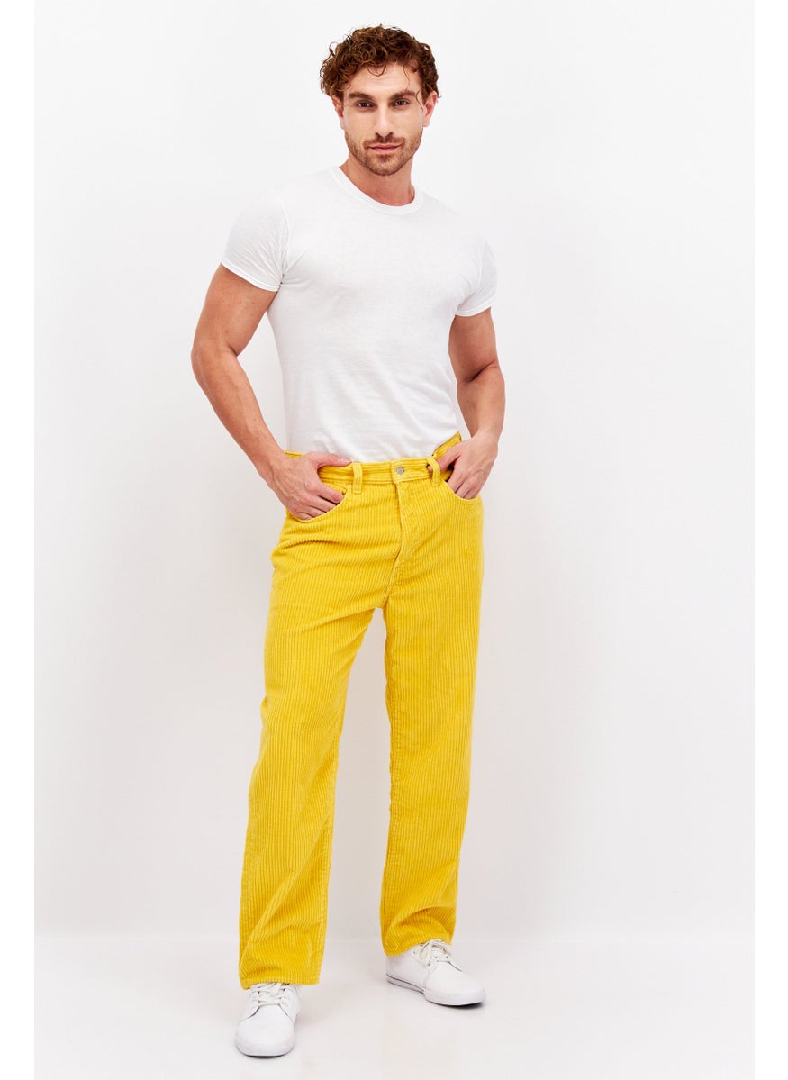 Men Regular Fit Textured Corduroy Pants, Yellow