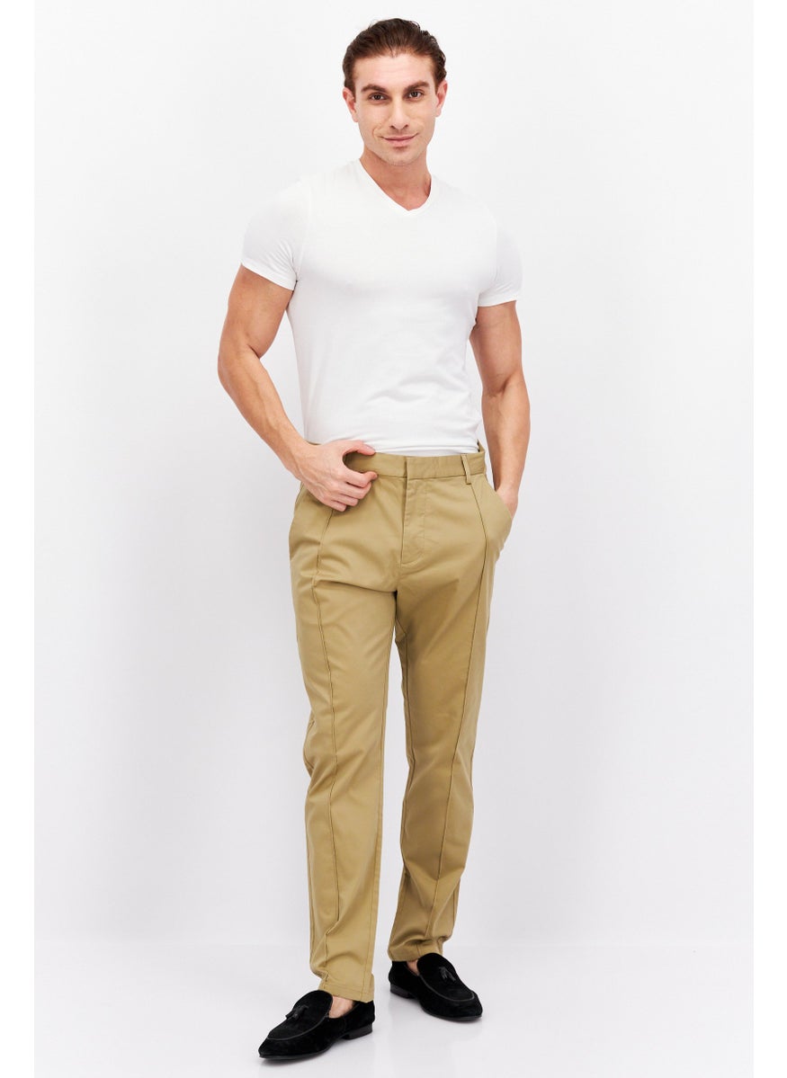 Men Slim Fit Solid Chino Pants, Tan