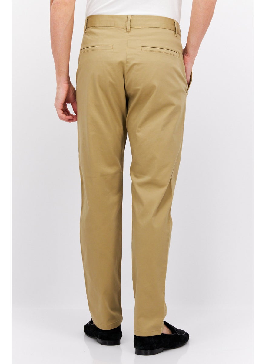 Men Slim Fit Solid Chino Pants, Tan