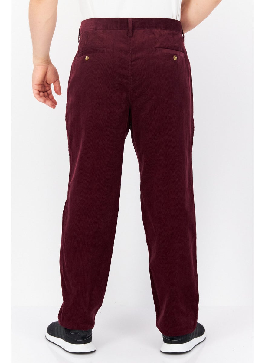 Men Regular Fit Corduroy Pants, Burgundy