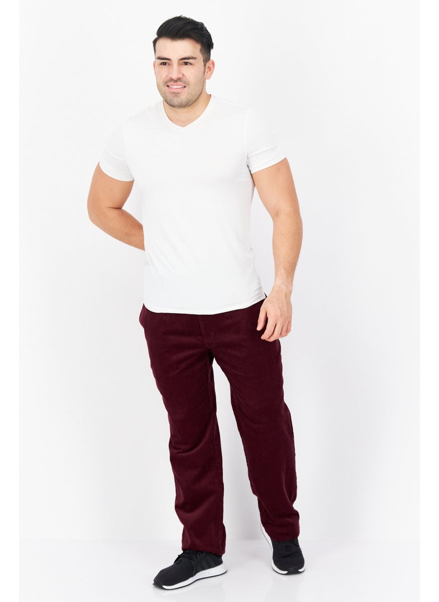 Men Regular Fit Corduroy Pants, Burgundy