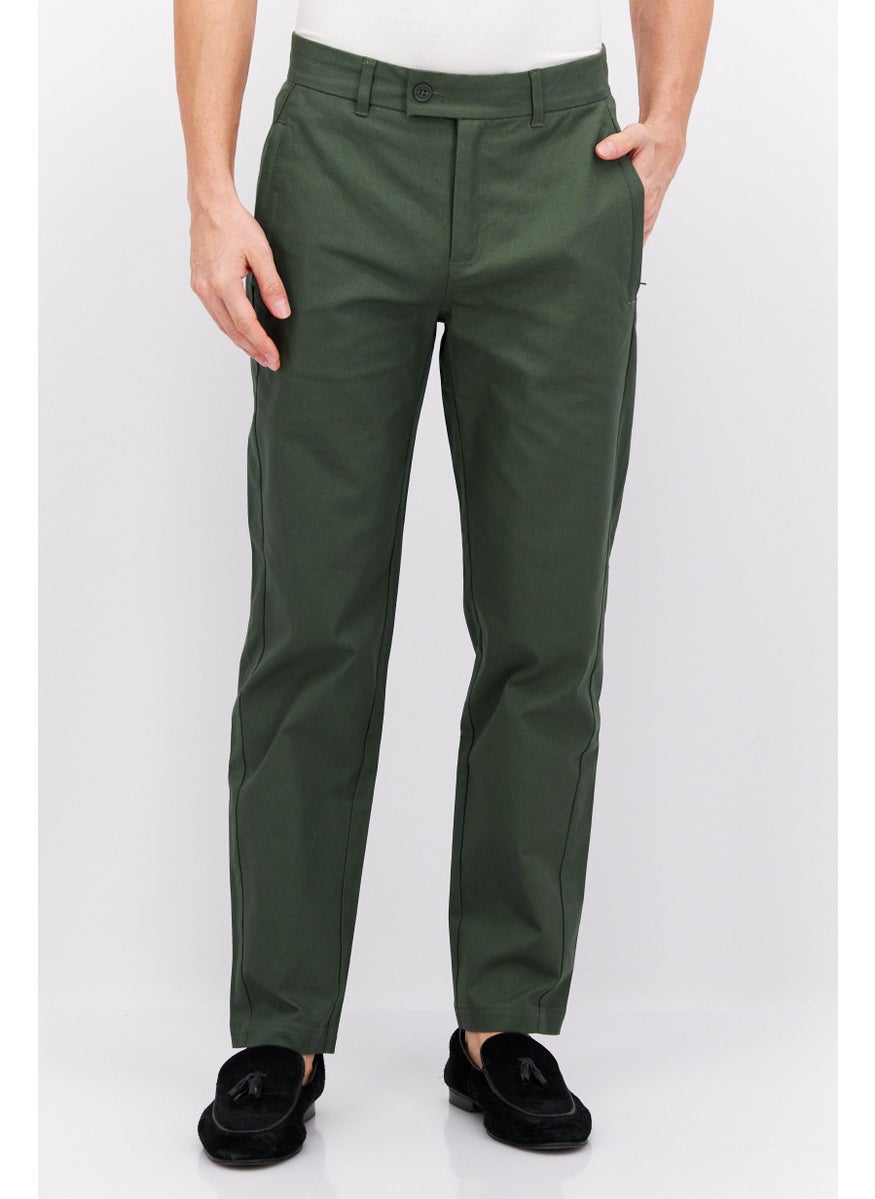 Men Regular Fit Plain Chino Pants, Green