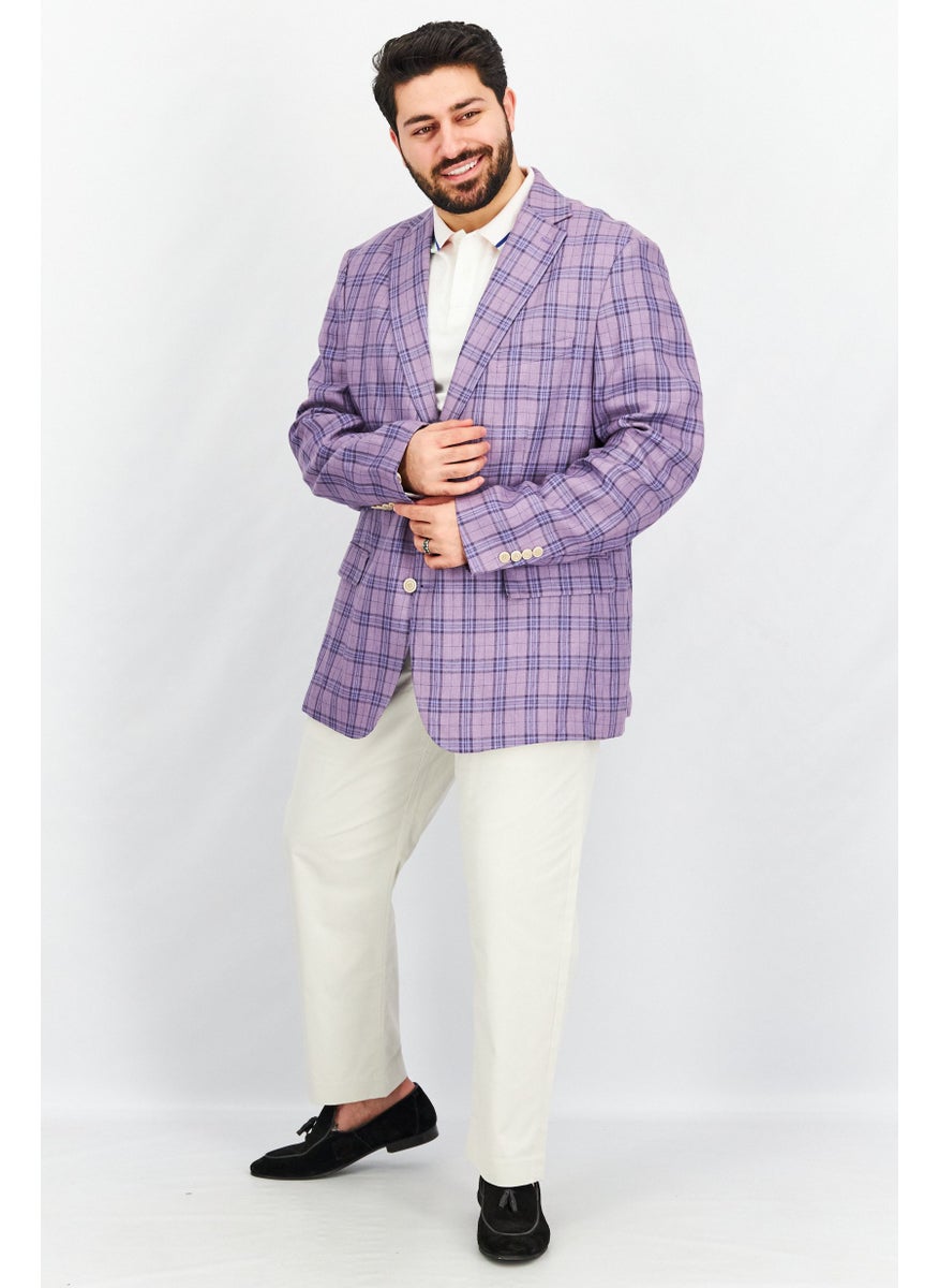 Men Slim Fit Plaid Casual Blazer, Purple