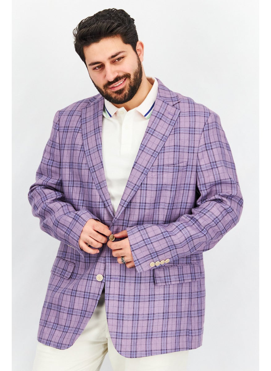 Men Slim Fit Plaid Casual Blazer, Purple