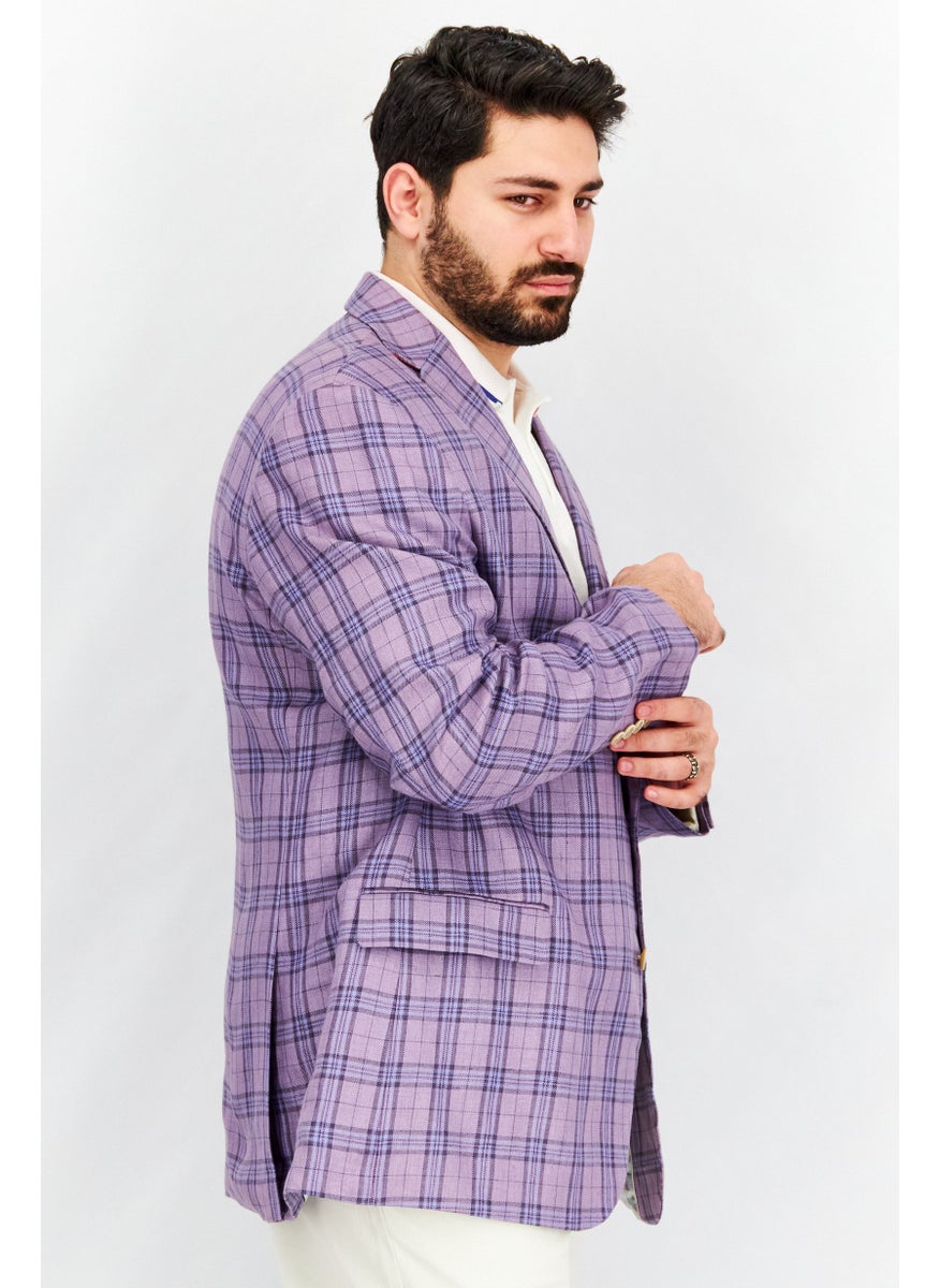 Men Slim Fit Plaid Casual Blazer, Purple