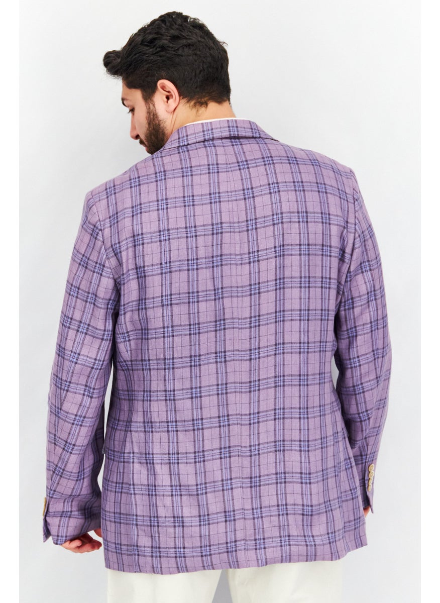 Men Slim Fit Plaid Casual Blazer, Purple