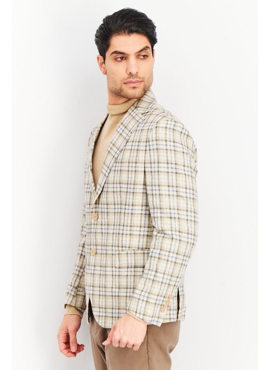 Men Slim Fit Plaid Blazer, Tan