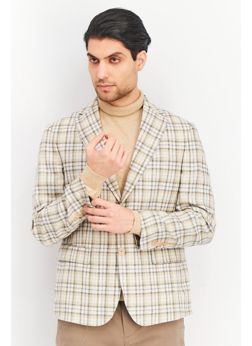 Men Slim Fit Plaid Blazer, Tan