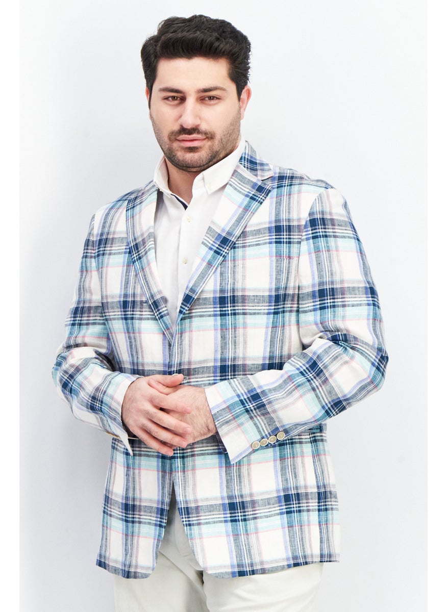 Men Slim Fit Plaid Casual Blazer, Blue Combo