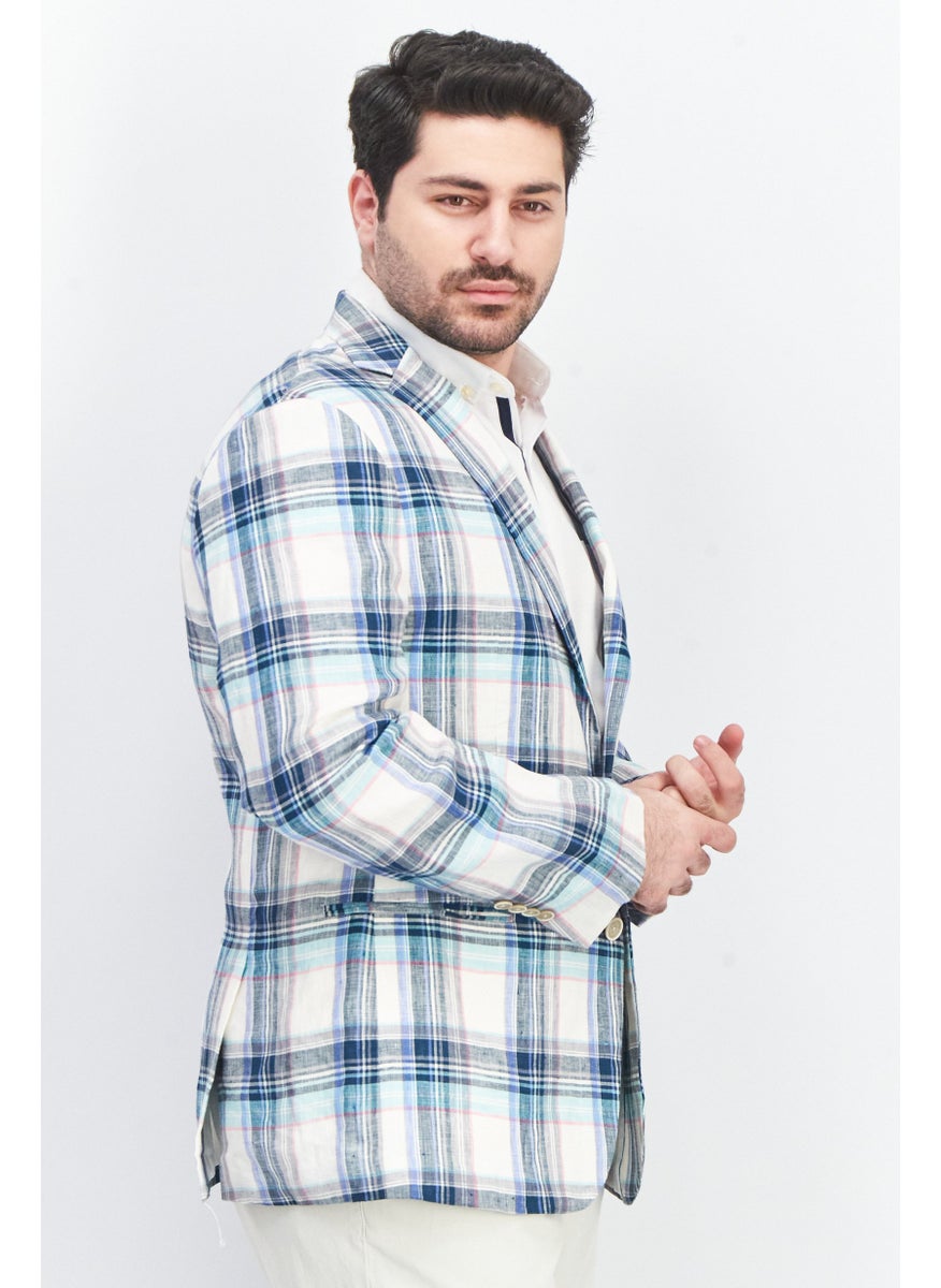 Men Slim Fit Plaid Casual Blazer, Blue Combo