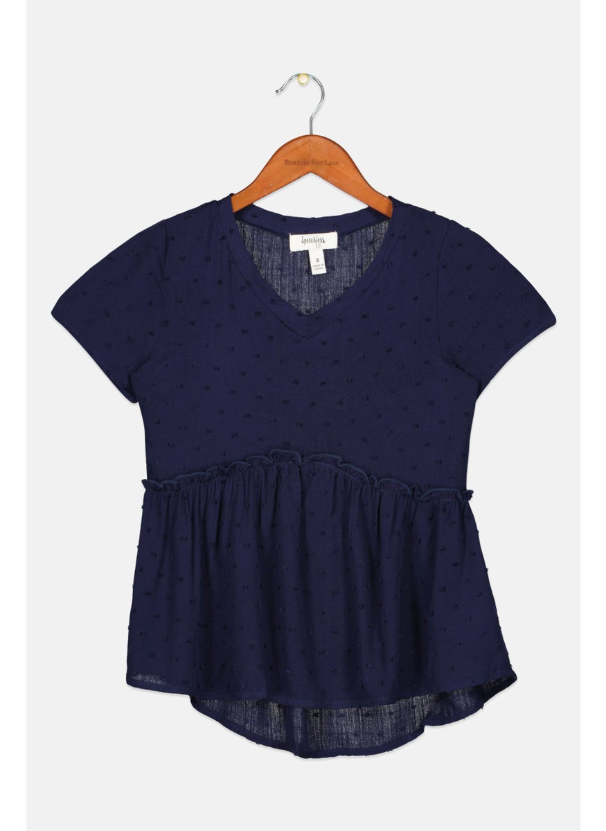 Kids Girl Allover Pattern Top, Navy Blue