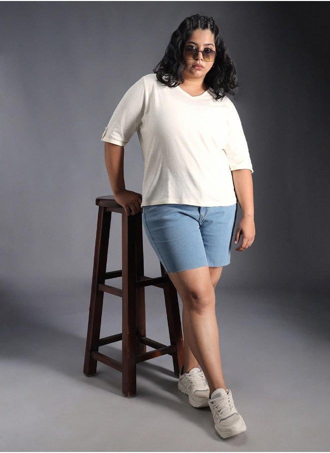 Women's White 100% Cotton Solid Pattern Regular Fit T-Shirt