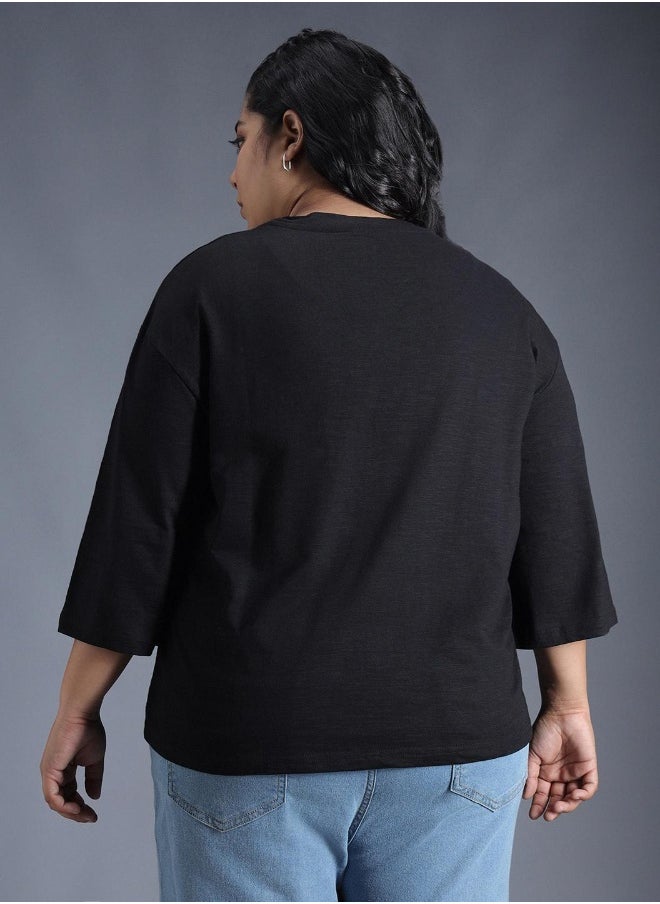 Women's Black 100% Cotton Solid Pattern Regular Fit T-Shirt