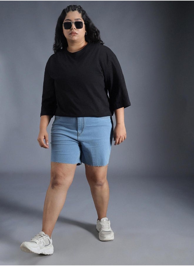 Women's Black 100% Cotton Solid Pattern Regular Fit T-Shirt