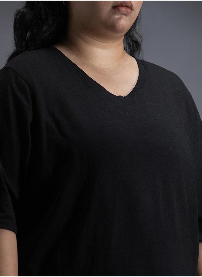 Women's Black 100% Cotton Solid Pattern Regular Fit T-Shirt
