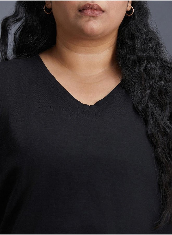 Women's Black 100% Cotton Solid Pattern Regular Fit T-Shirt