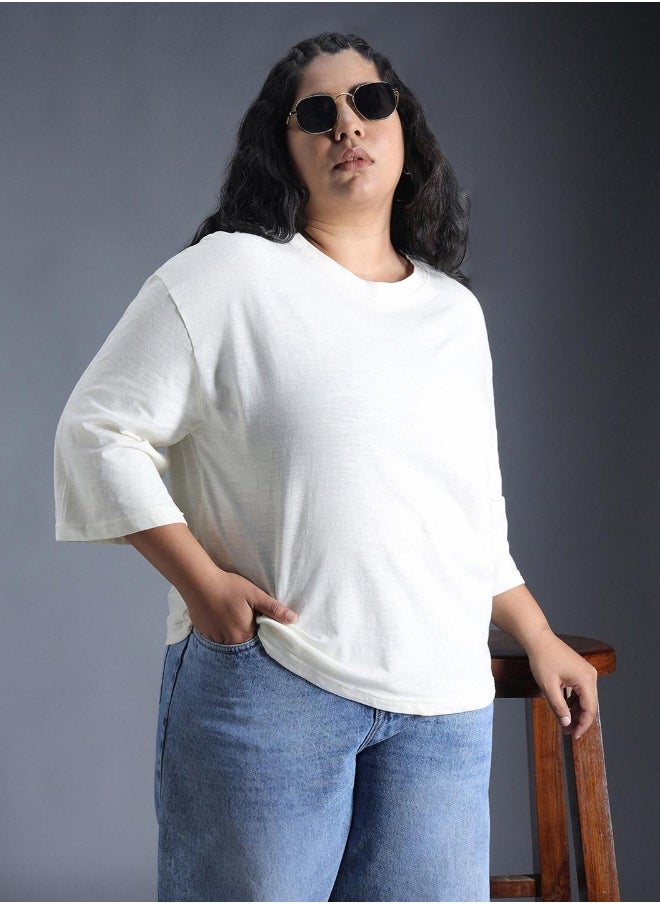 Women's White 100% Cotton Solid Pattern Regular Fit T-Shirt