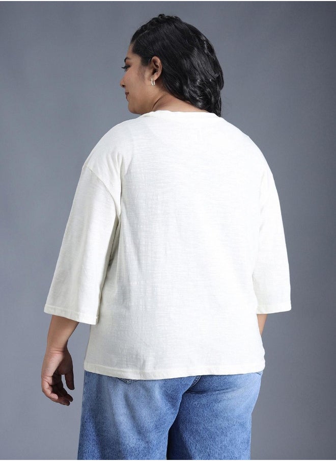 Women's White 100% Cotton Solid Pattern Regular Fit T-Shirt