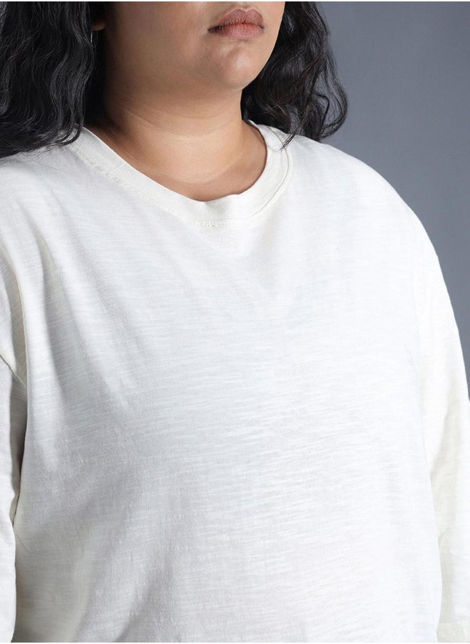 Women's White 100% Cotton Solid Pattern Regular Fit T-Shirt
